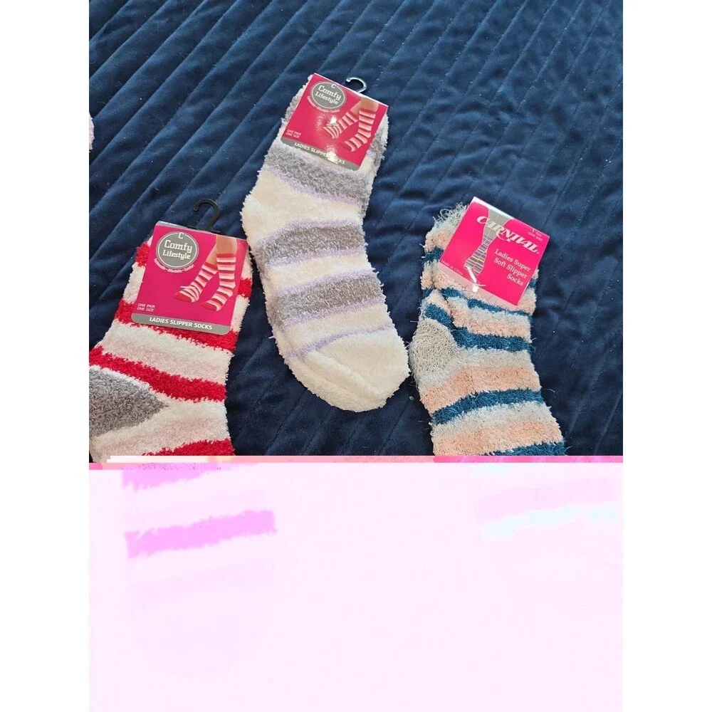 Lot of 6pr Carnival/comfy Lifestyle womens Super Soft Slipper Socks One Size B26